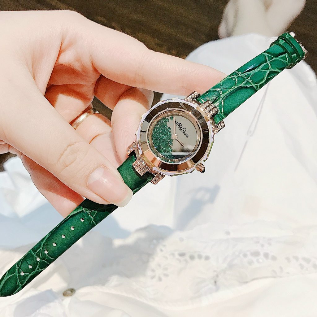 Đồng hồ Melissa nữ dây da màu xanh lá cây