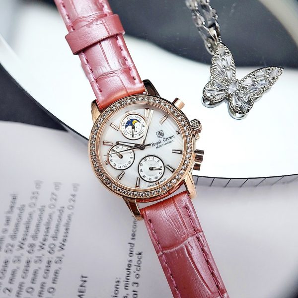 Đồng hồ Royal Crown nữ dây da màu hồng