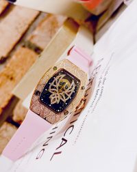 Đồng hồ Hanboro nữ chính hãng dây cao su màu hồng cánh tiên