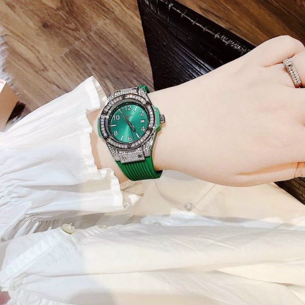Đồng hồ X-Cer nữ chính hãng đính đá dây cao su màu xanh lá cây 36mm
