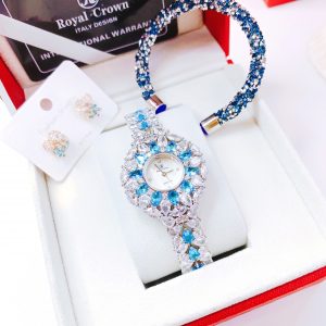 Đồng hồ đính đá màu xanh Royal Crown nữ chính hãng xách tay 35mm