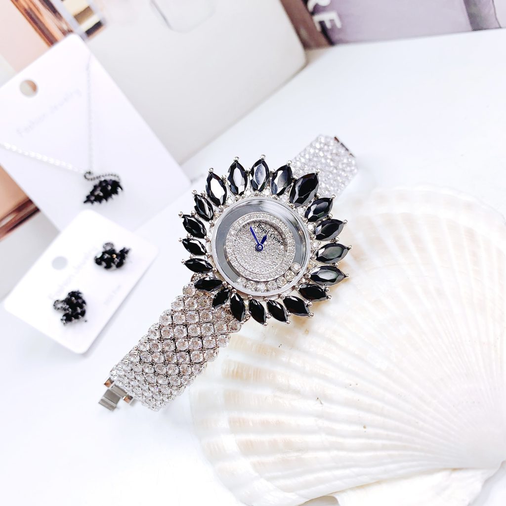 Đồng hồ chính hãng Royal Crown nữ đính đá hình bông hoa nguyên Set 28-40mm