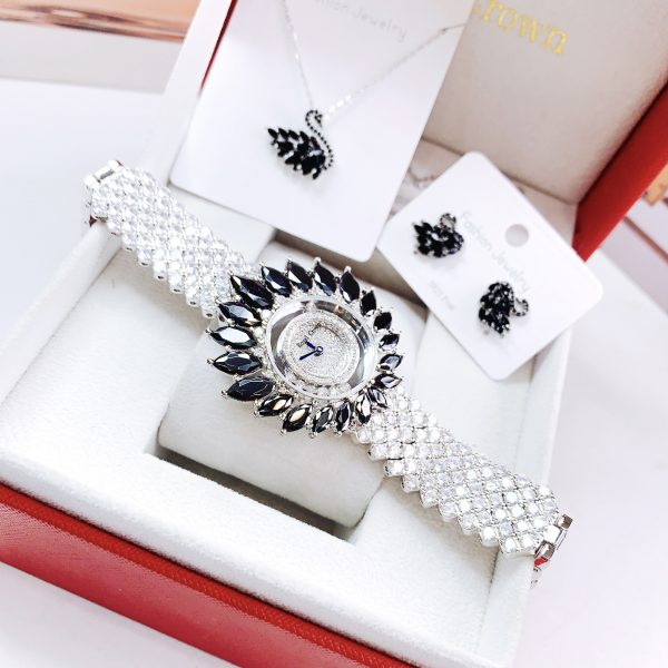 Đồng hồ chính hãng Royal Crown nữ đính đá hình bông hoa nguyên Set 28-40mm
