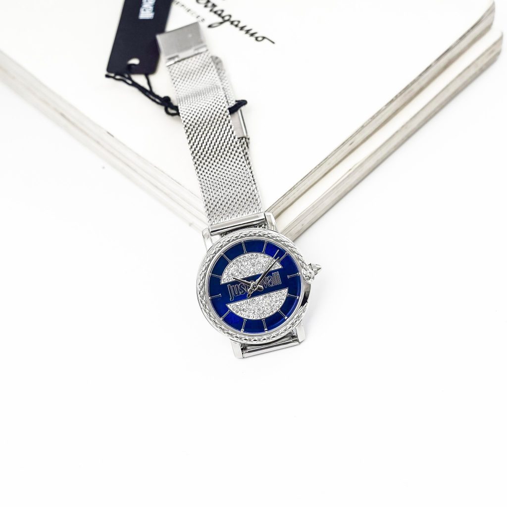Đồng hồ nữ hàng hiệu Just Cavalli mặt tròn đính đá dây kim loại mesh 32mm