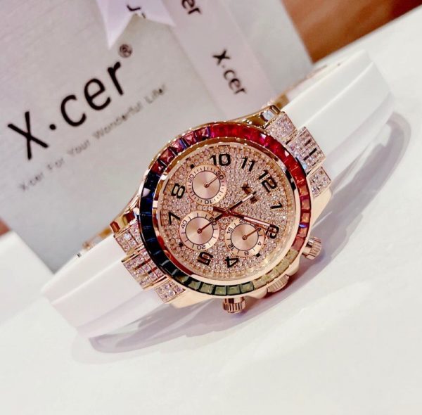 Đồng hồ X-Cer chính hãng B0617 Rose nữ đính đá 7 sắc cầu vồng