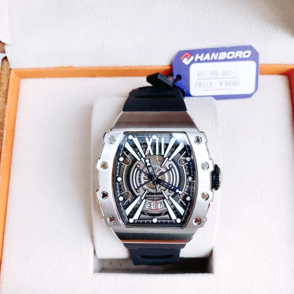 Đồng hồ nam máy cơ Hanboro chính hãng dáng Toneau kiểu RM
