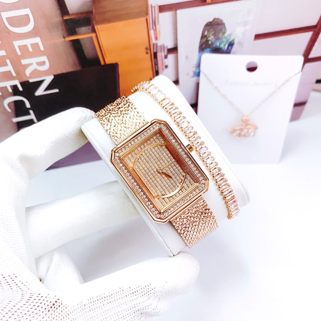 Đồng hồ nữ mặt chữ nhật X-Cer màu vàng hồng chính hãng 32mm