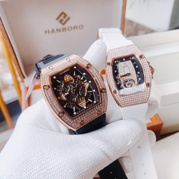 Đồng hồ cặp Hanboro chính hãng nam nữ Rose Gold "tiểu RM" 36/44mm