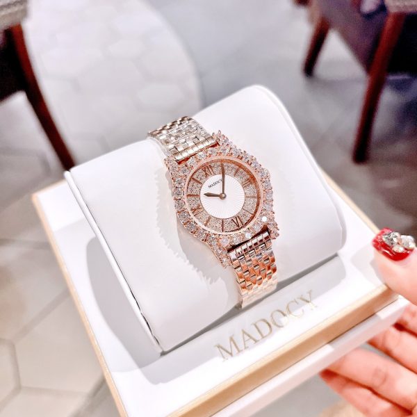 Đồng hồ nữ Madocy chính hãng mã M81699 màu hồng dây kim loại đính full đá