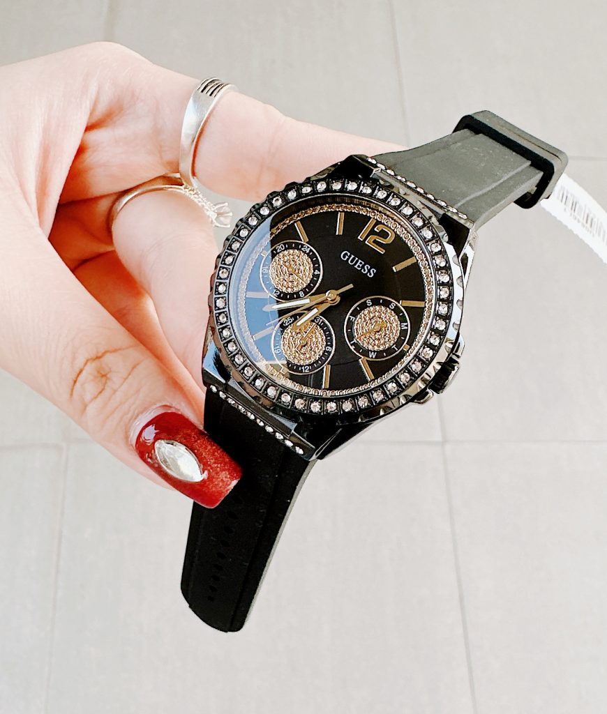 Đồng hồ nữ Guess chính hãng mặt tròn full black dây cao su cao cấp