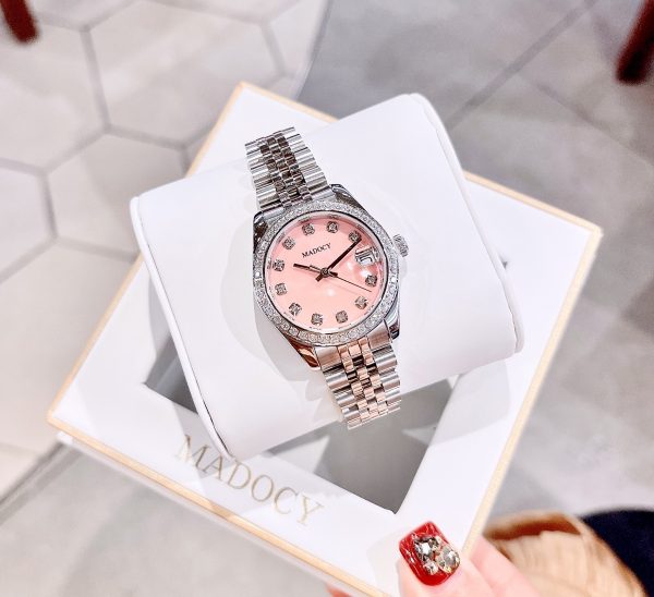 Đồng hồ nữ Madocy chính hãng mặt hồng dây kim loại cao cấp 3 kim