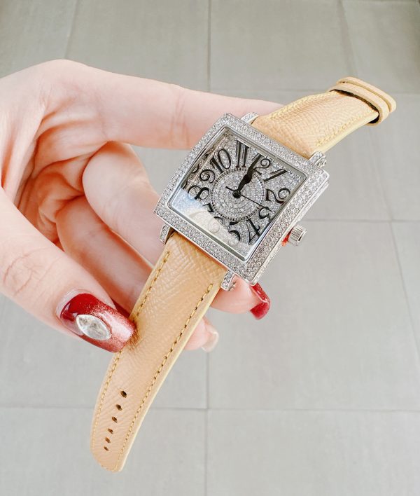 Đồng hồ nữ Davena chính hãng mặt vuông màu trắng full kim cương