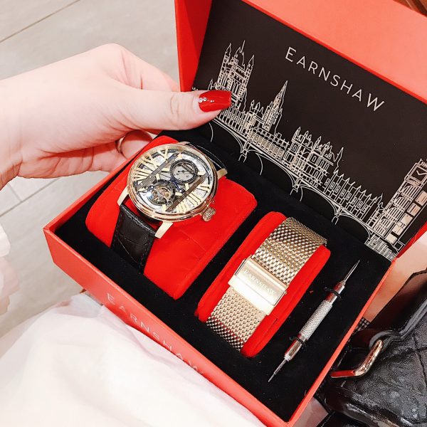 Đồng hồ Thomas Earnshaw Westminster cơ lộ máy chính hãng set 2 dây 42mm