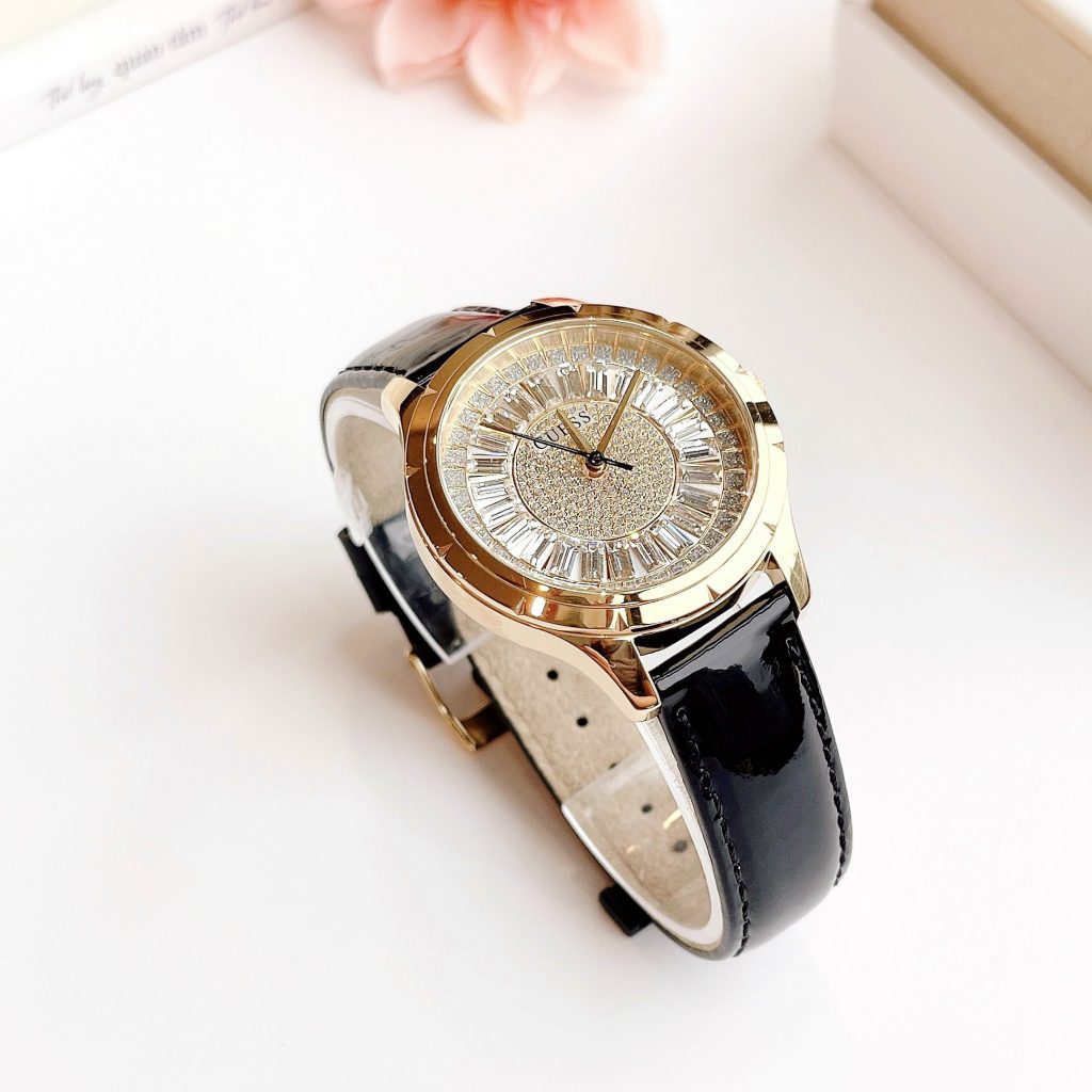 Đồng Hồ Nữ Chính Hãng Guess Dây Da Mặt Số Đính Đá Vàng Hồng Siêu Xinh 36mm