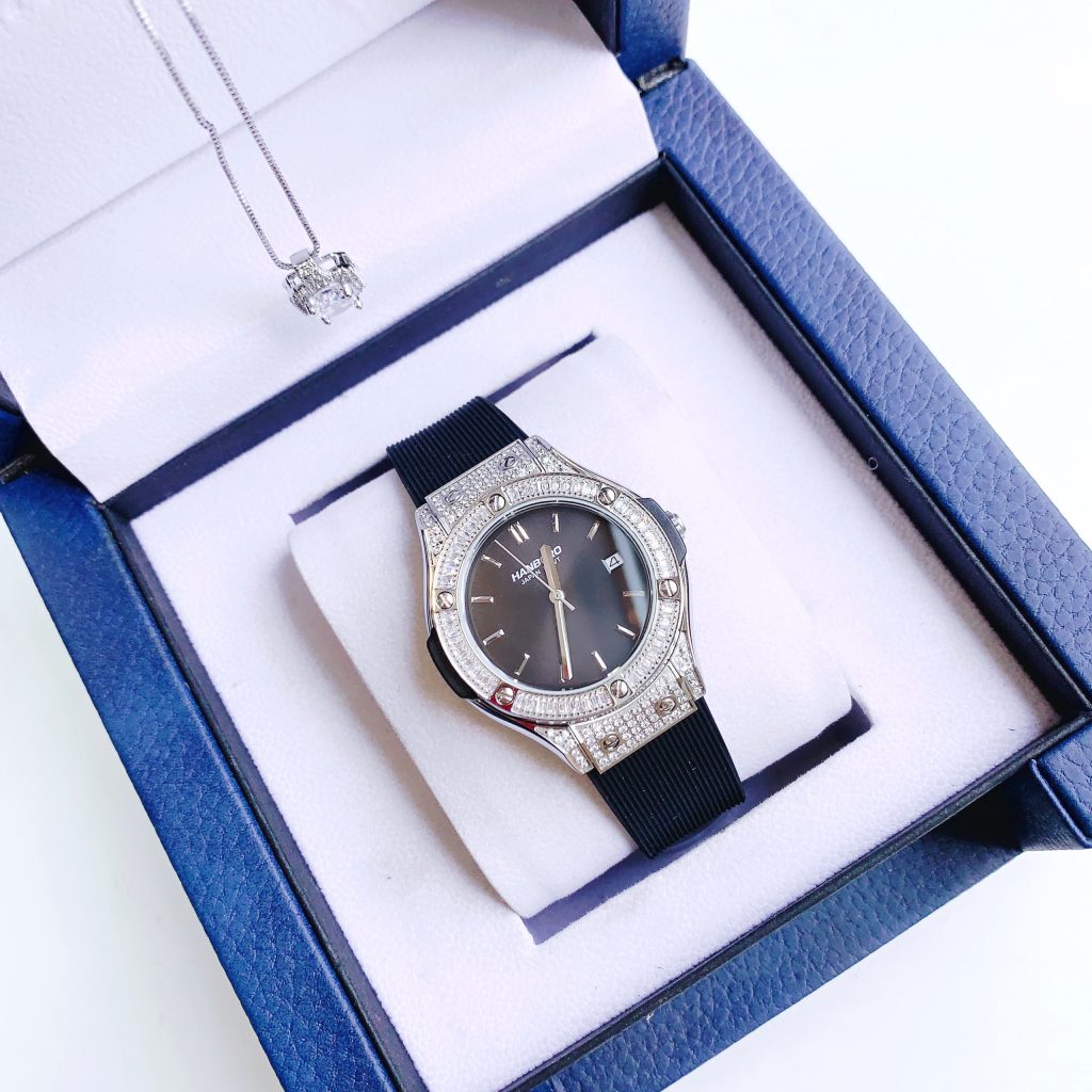 Đồng hồ nữ chính hãng Hanboro mặt số tròn đính full đá viền sang chảnh 33mm