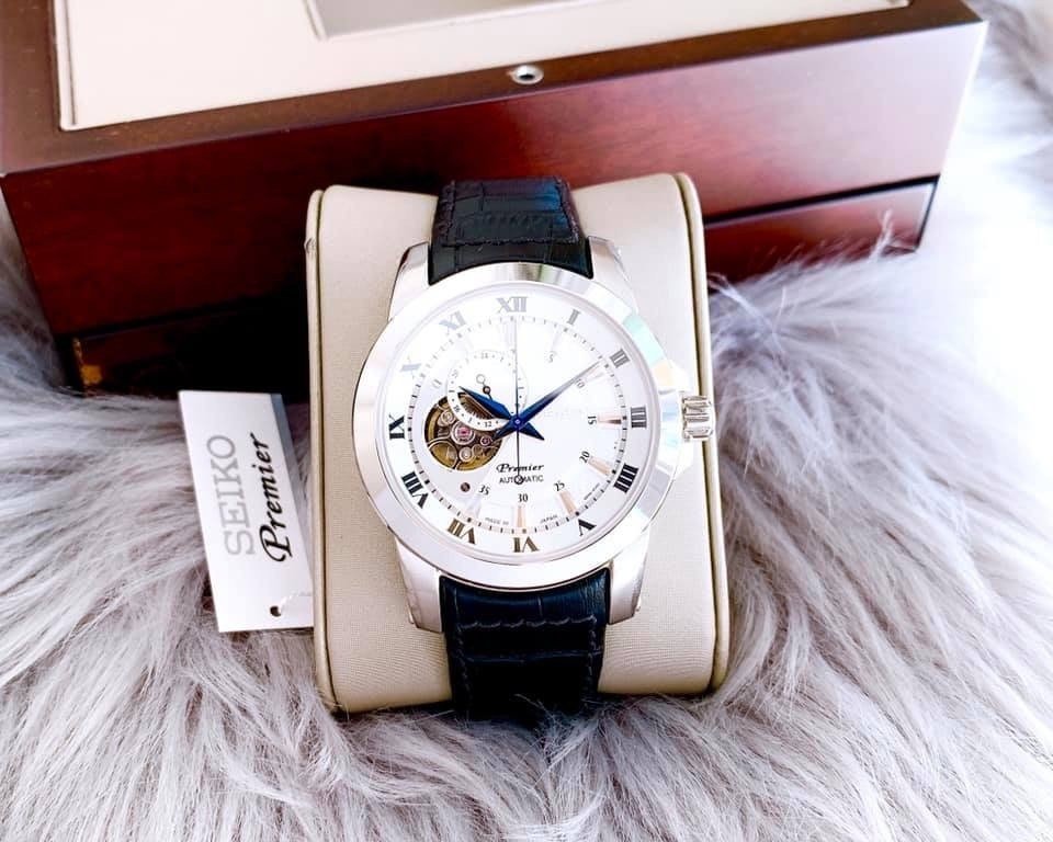 Đồng hồ nam chính hãng Seiko SSA213J2 dây da mặt số trắng lịch sự 42mm