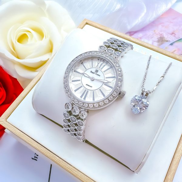 Đồng hồ nữ chính hãng Royal Crown 8648 đính full đá tặng kiềm vòng cổ 32mm