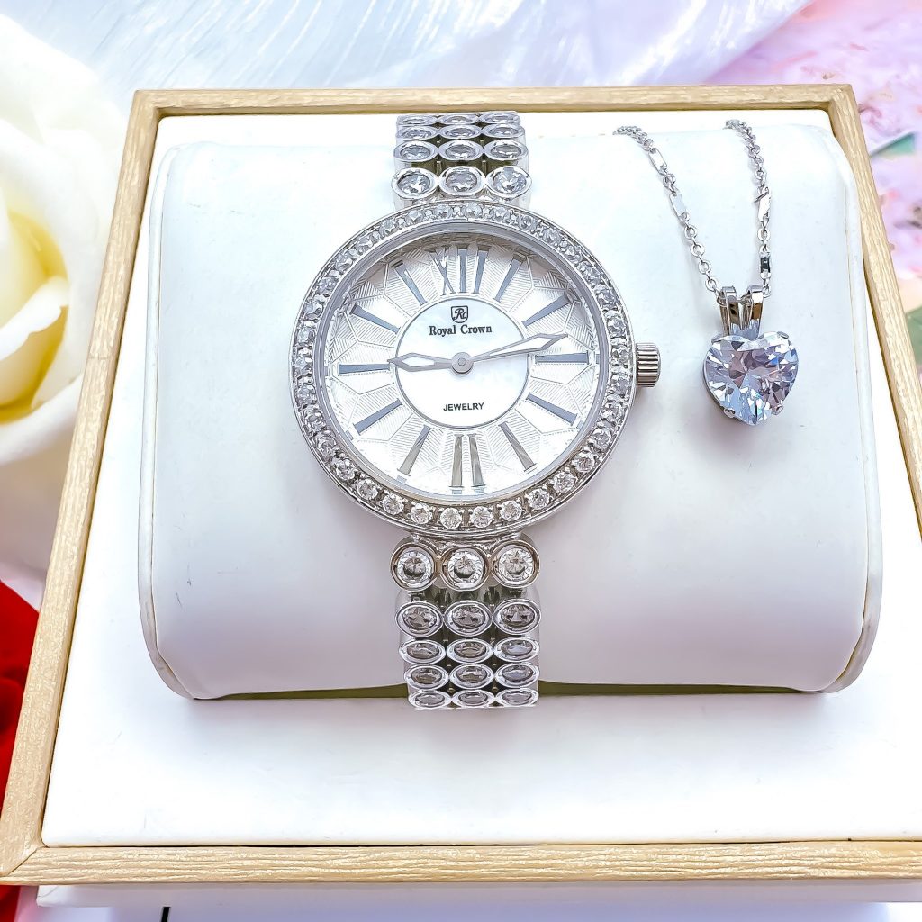 Đồng hồ nữ chính hãng Royal Crown 8648 đính full đá tặng kiềm vòng cổ 32mm