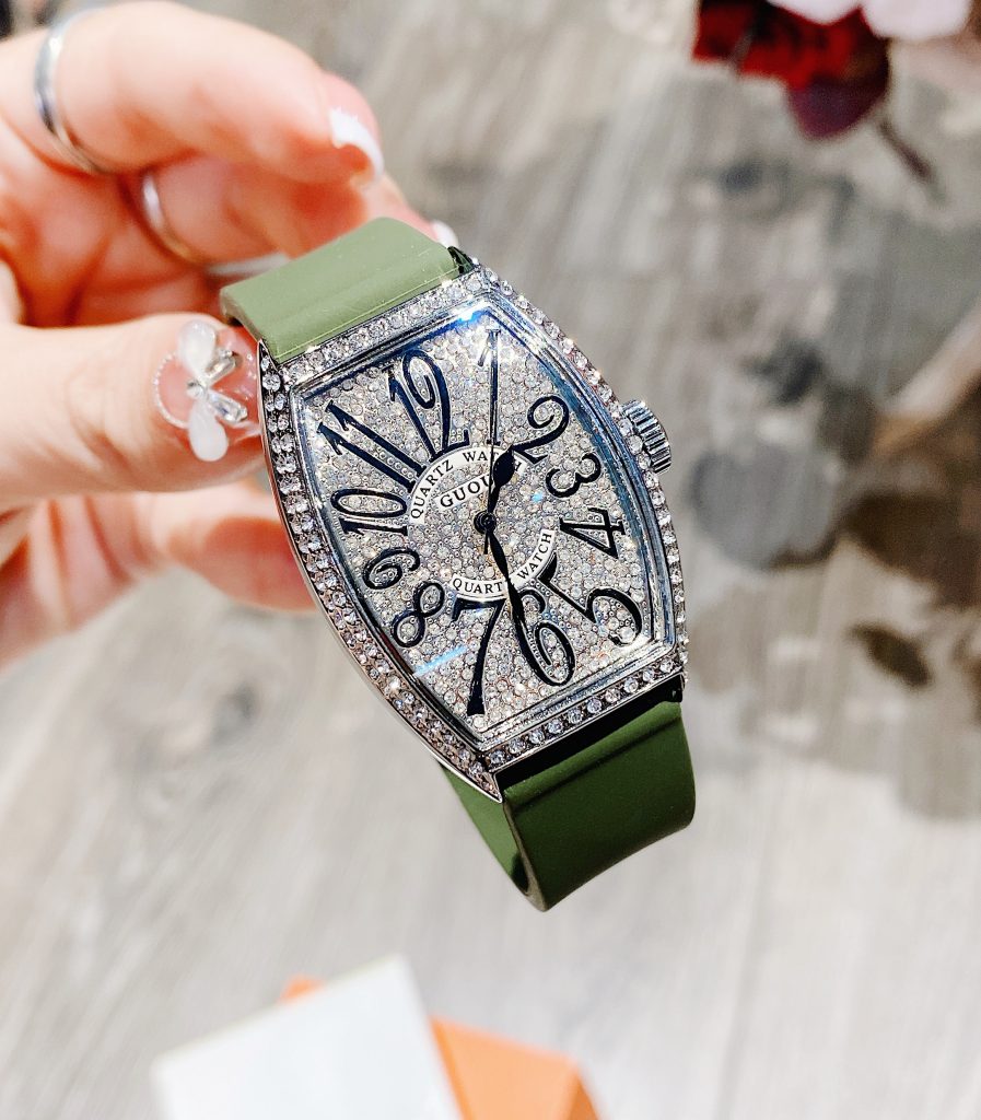 Đồng hồ nữ chính hãng Guou dây cao su mặt số đính đá sang chảnh 35mm