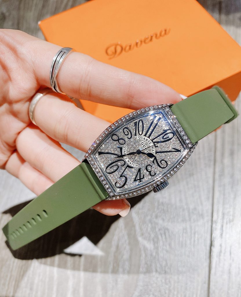 Đồng hồ nữ chính hãng Guou dây cao su mặt số đính đá sang chảnh 35mm
