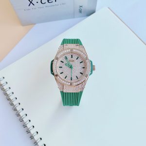 Đồng hồ nữ chính hãng X-Cer mặt số đính đá vàng hồng dây đeo xanh 34mm