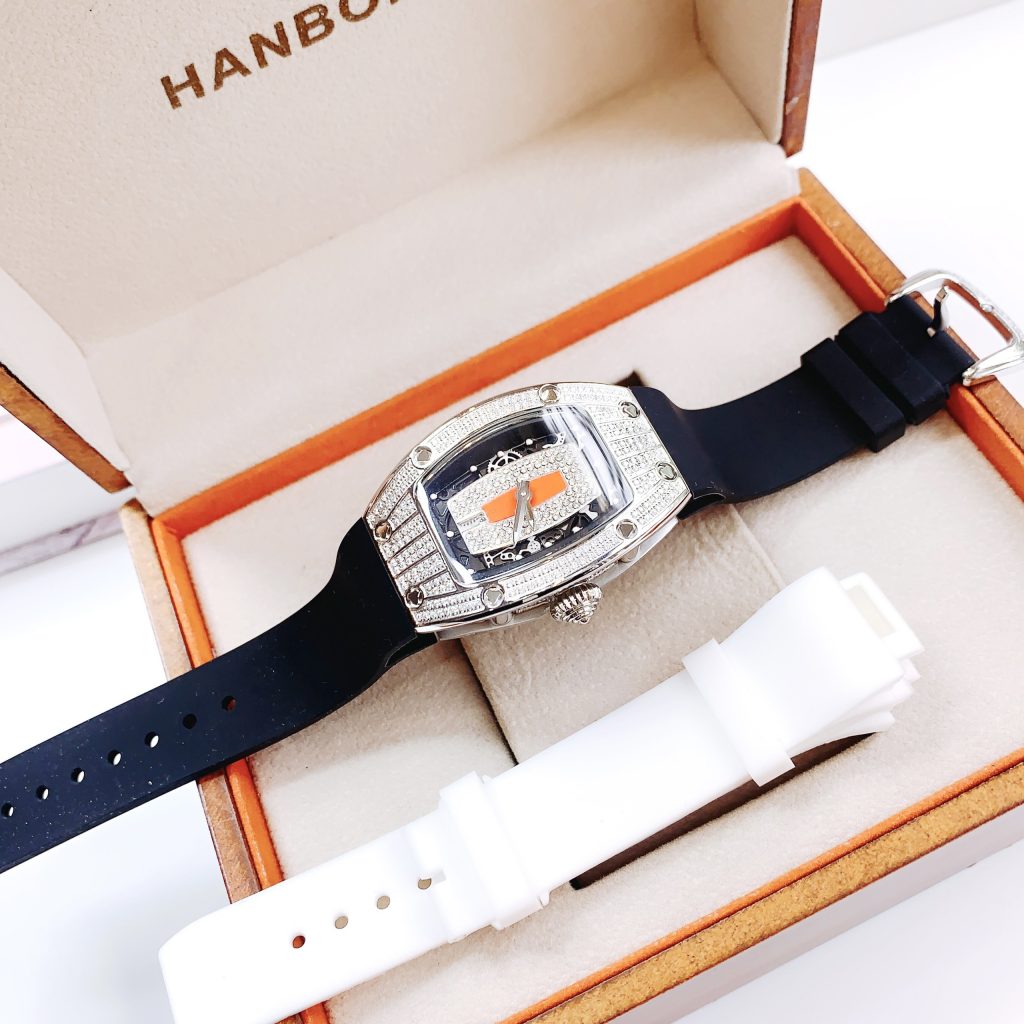 Đồng hồ nữ chính hãng Hanboro by Huboler lõi đỏ viền đính full đá 36mm