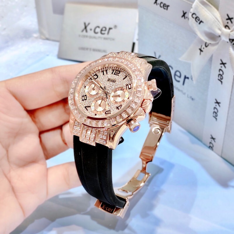 Đồng hồ nữ chính hãng X-Cer B0617 dây cao su đính full đá sang chảnh 38mm