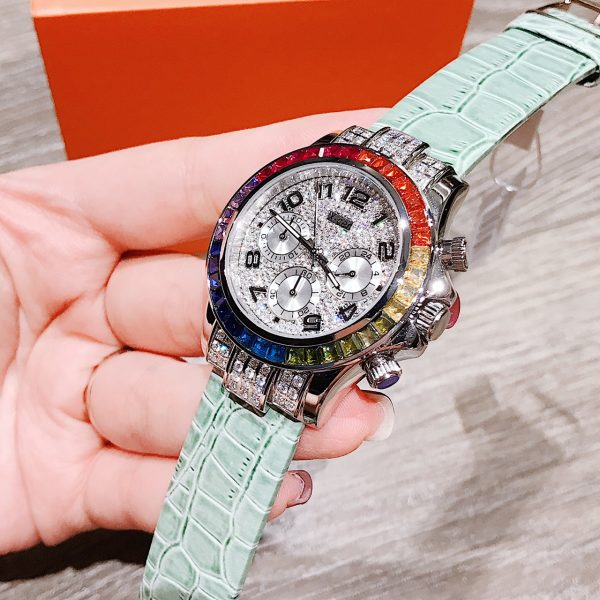 Đồng hồ nữ chính hãng X-Cer dây da xanh viền đính full đá vuông 39mm