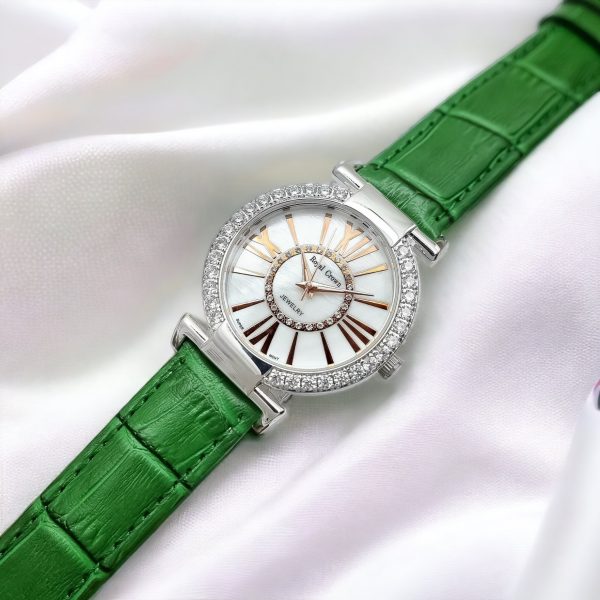Đồng hồ nữ chính hãng Royal Crown 6116 dây da mặt trắng viền đá 35mm