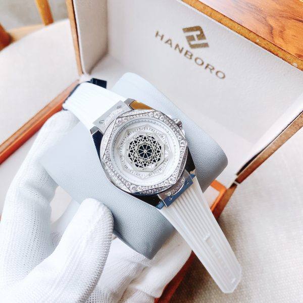Đồng hồ nữ chính hãng Hanboro màu trắng họa tiết vũ trụ cao cấp 36mm