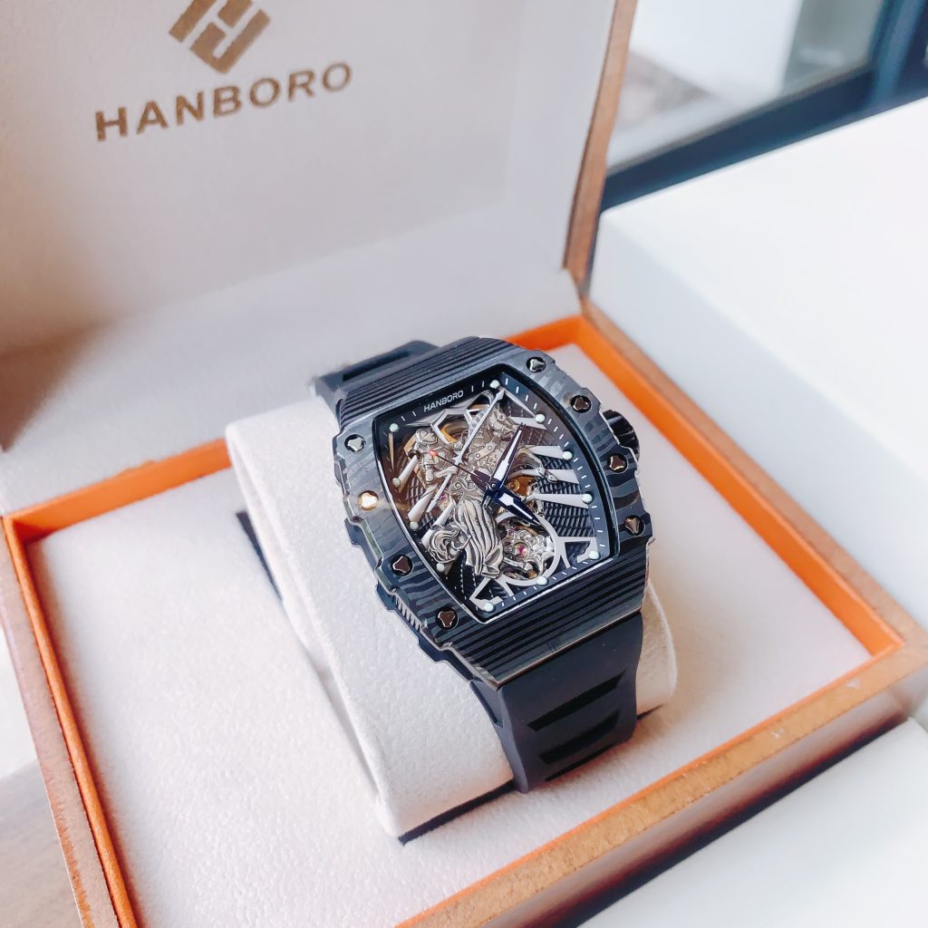 Đồng hồ nam chính hãng Hanboro mặt số thiết kế kim phủ dạ quang 40x48mm