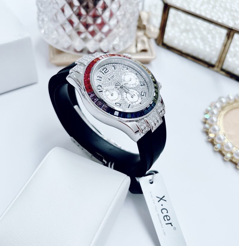 Đồng hồ nữ chính hãng X-Cer B0617 Silver Rainbow Black dây cao su 38mm
