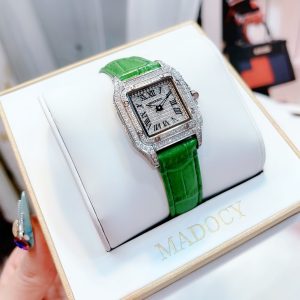 Đồng hồ nữ chính hãng Madocy mặt số đính đá dây da xanh cá tính 28mm
