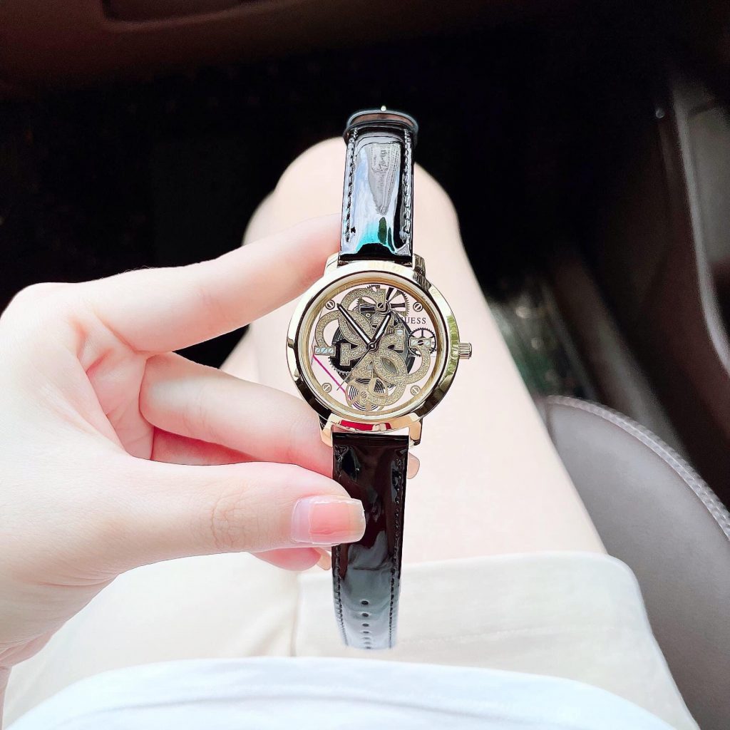 Đồng hồ nữ chính hãng Guess mặt in trong suốt màu vàng hồng 36mm