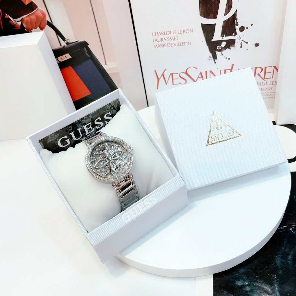 Đồng hồ nữ chính hãng Guess mặt số in họa tiết canh hoa chi tiết 36mm