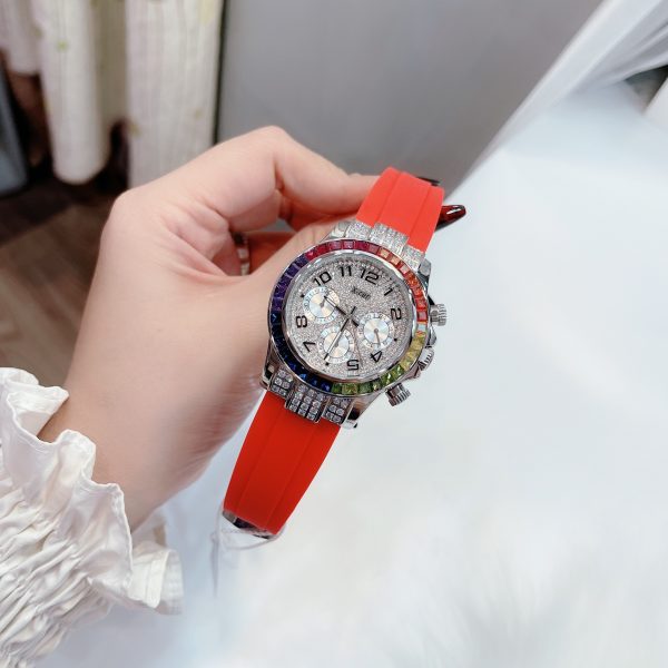Đồng hồ nữ chinhs hãng X-Cer B0617 dây cao su đỏ bezel đính đá 38mm