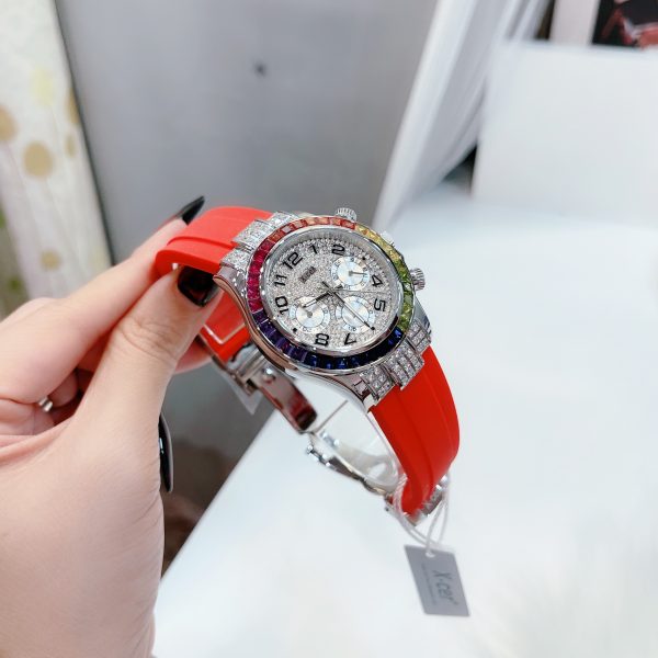 Đồng hồ nữ chinhs hãng X-Cer B0617 dây cao su đỏ bezel đính đá 38mm