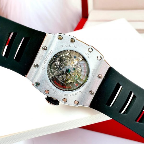 Đồng hồ nam chính hãng Hanboro dây cao su kim chỉ phụ dạ quang 40mm