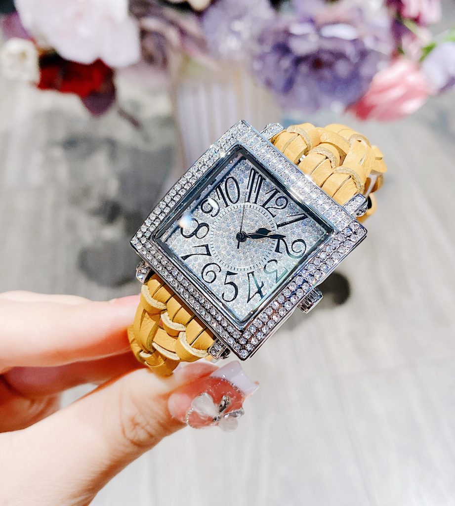 Đồng hồ nữ chính hãng Guou thiết kế mặt số vuông đính đá sang chảnh 34mm
