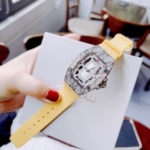 Đồng hồ nữ chính hãng Hanboro Bu Huboler dây cao su mặt số đính đá 36mm