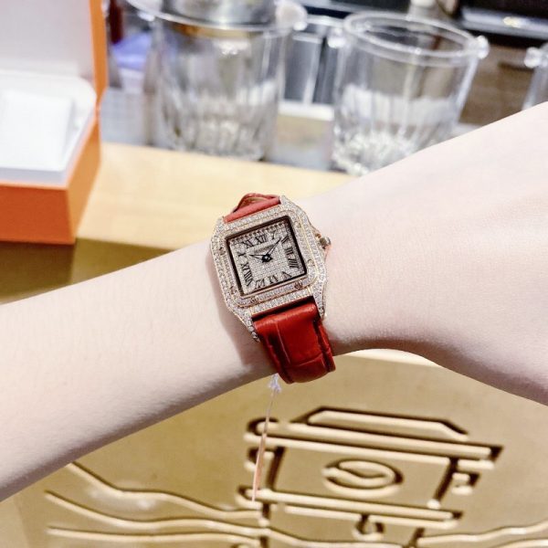 Đồng hồ nữ chính hãng Madocy M81678 mặt số đính đá dây da đỏ nổi bật 28mm