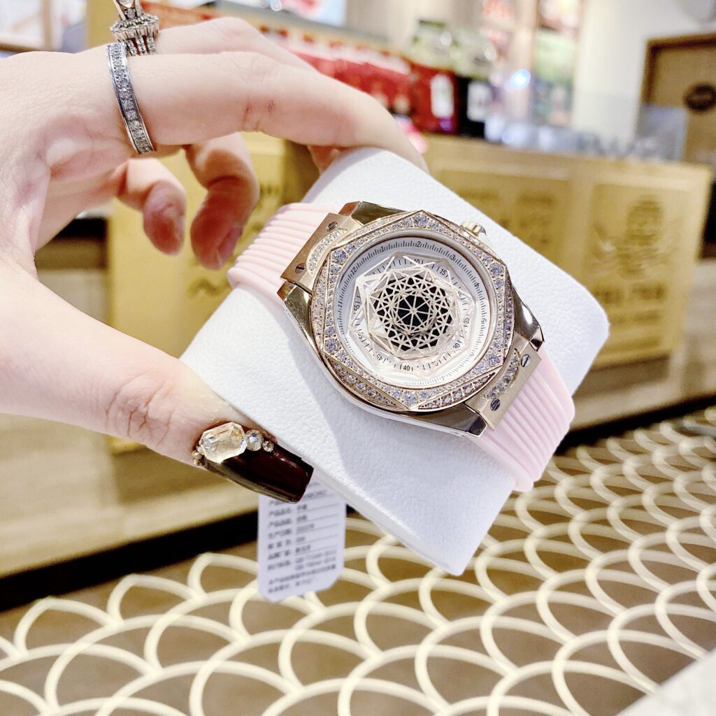 Đồng hồ nữ chính hãng Hanboro By Huboler mặt số trắng dây cao su hồng 36mm