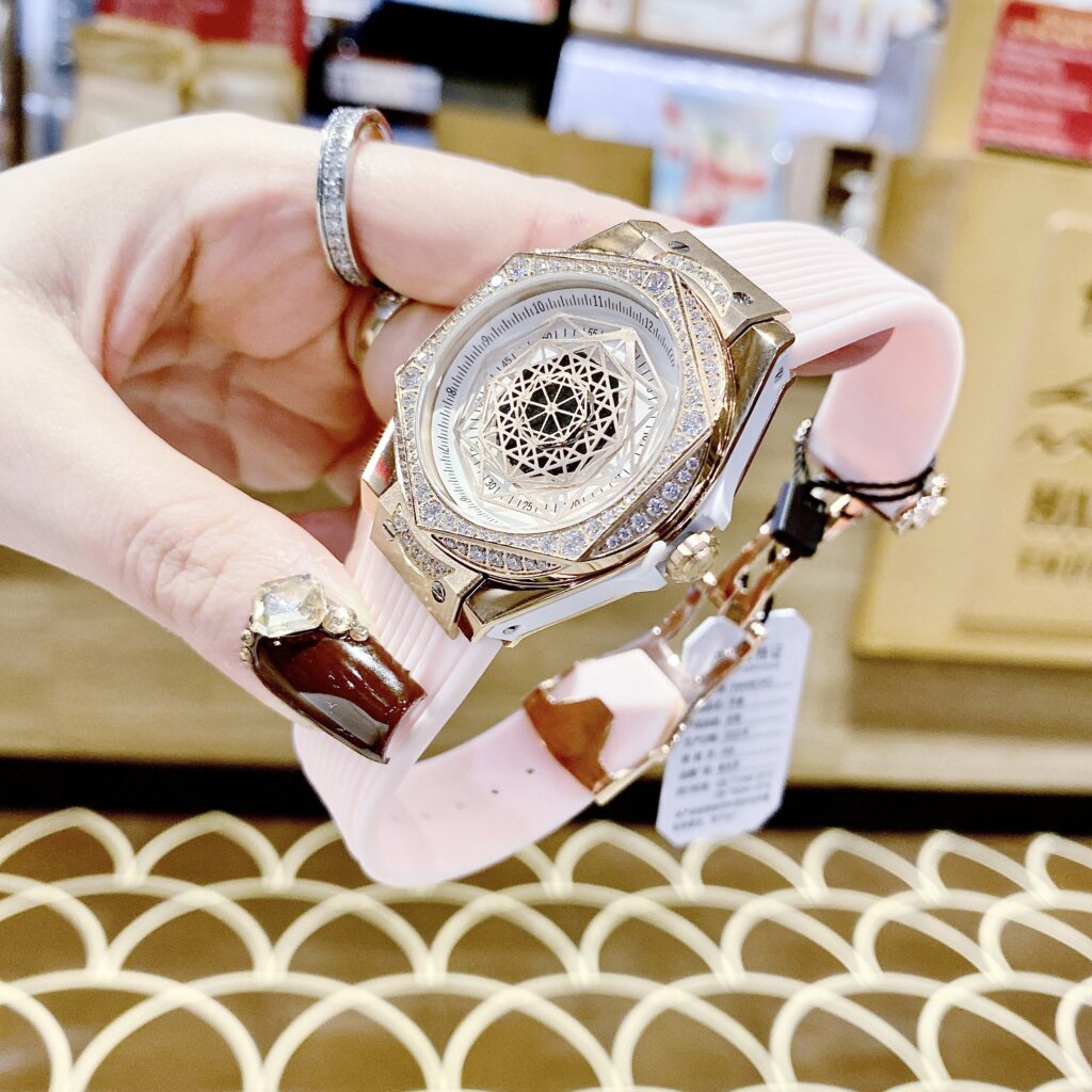 Đồng hồ nữ chính hãng Hanboro By Huboler mặt số trắng dây cao su hồng 36mm