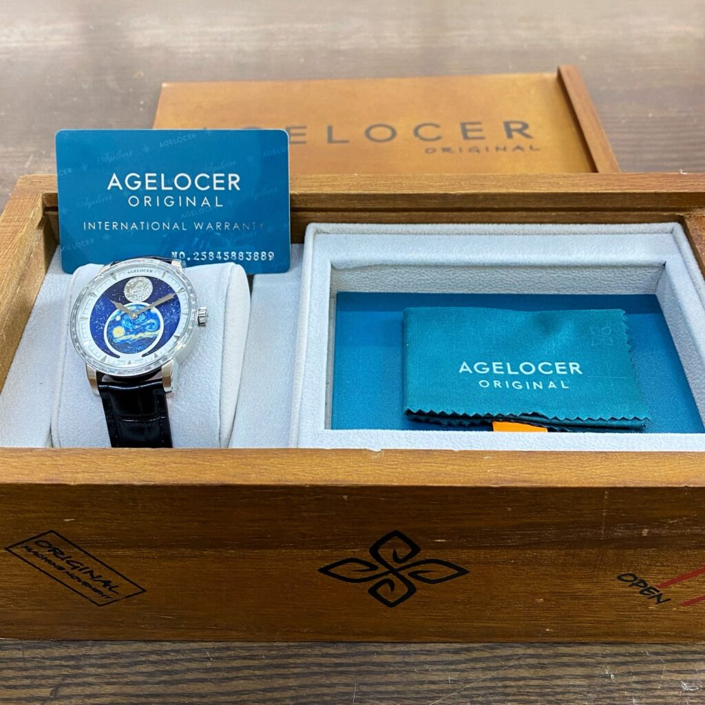 Đồng hồ nam chính hãng Agelocer 6401E9 Moon Phase dây da mặt trắng 40mm