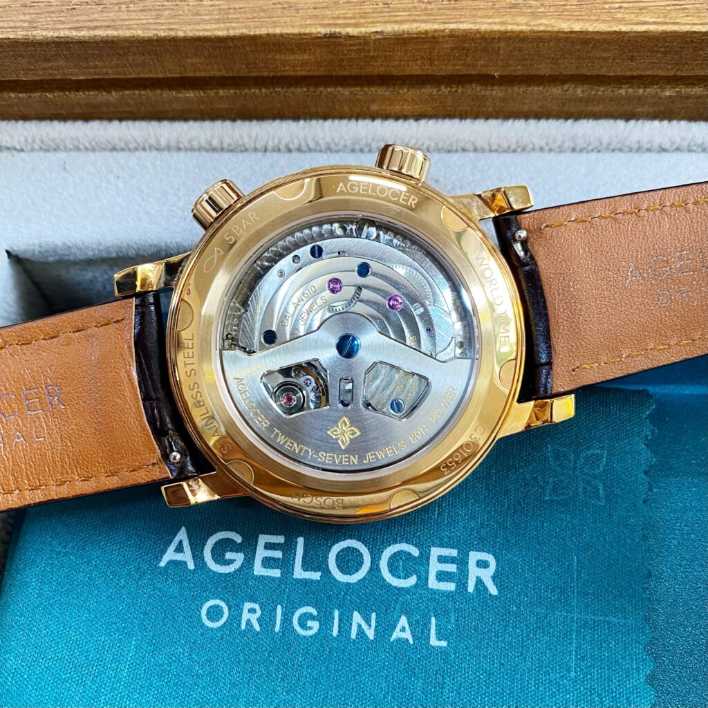 Đồng hồ nam chính hãng Agelocer World Time 5201D2 mặt số điêu khắc 42mm