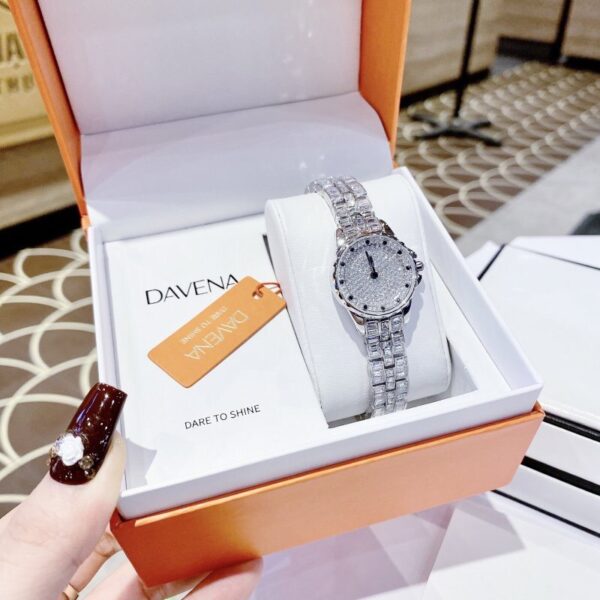 Đồng hồ nữ chính hãng Davena cọc số điểm đá đen nổi bật 25mm