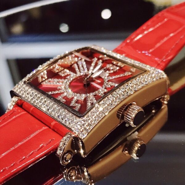 Đồng hồ nữ chính hãng Davena 31863 mặt vuông màu đỏ phong cách 35mm