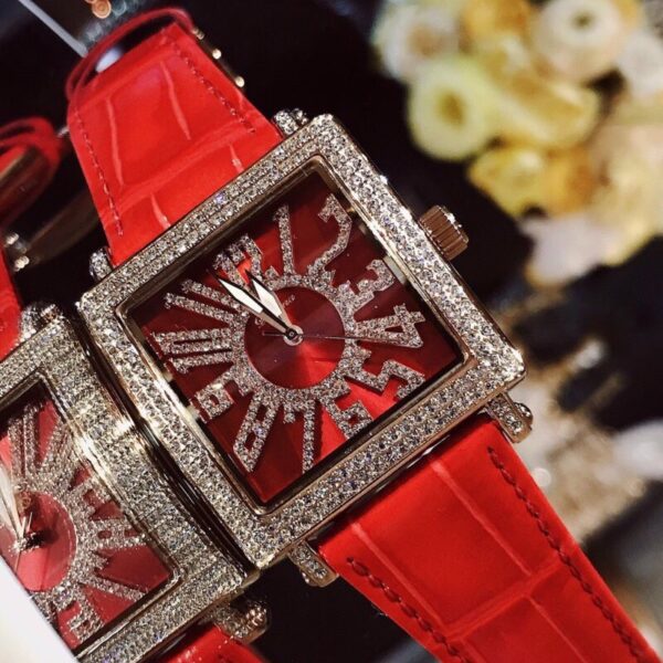 Đồng hồ nữ chính hãng Davena 31863 mặt vuông màu đỏ phong cách 35mm