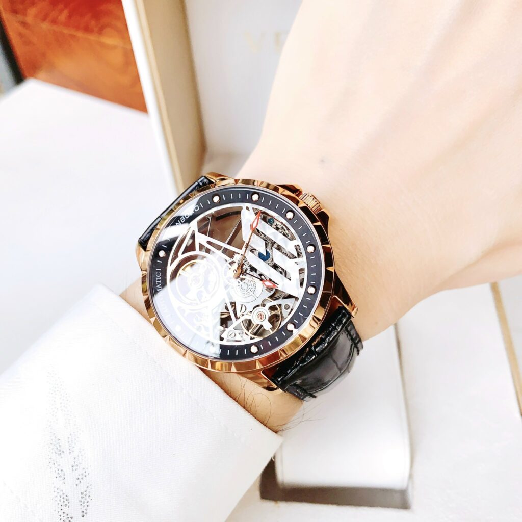 Đồng hồ chính hãng Hanboro by Huboler Rose Gold nam máy lộ cơ 41mm (2)