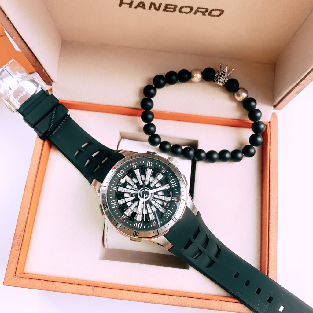 Đồng hồ nam chính hãng Hanboro cọc số đính đá Baguetee 46mm (2)